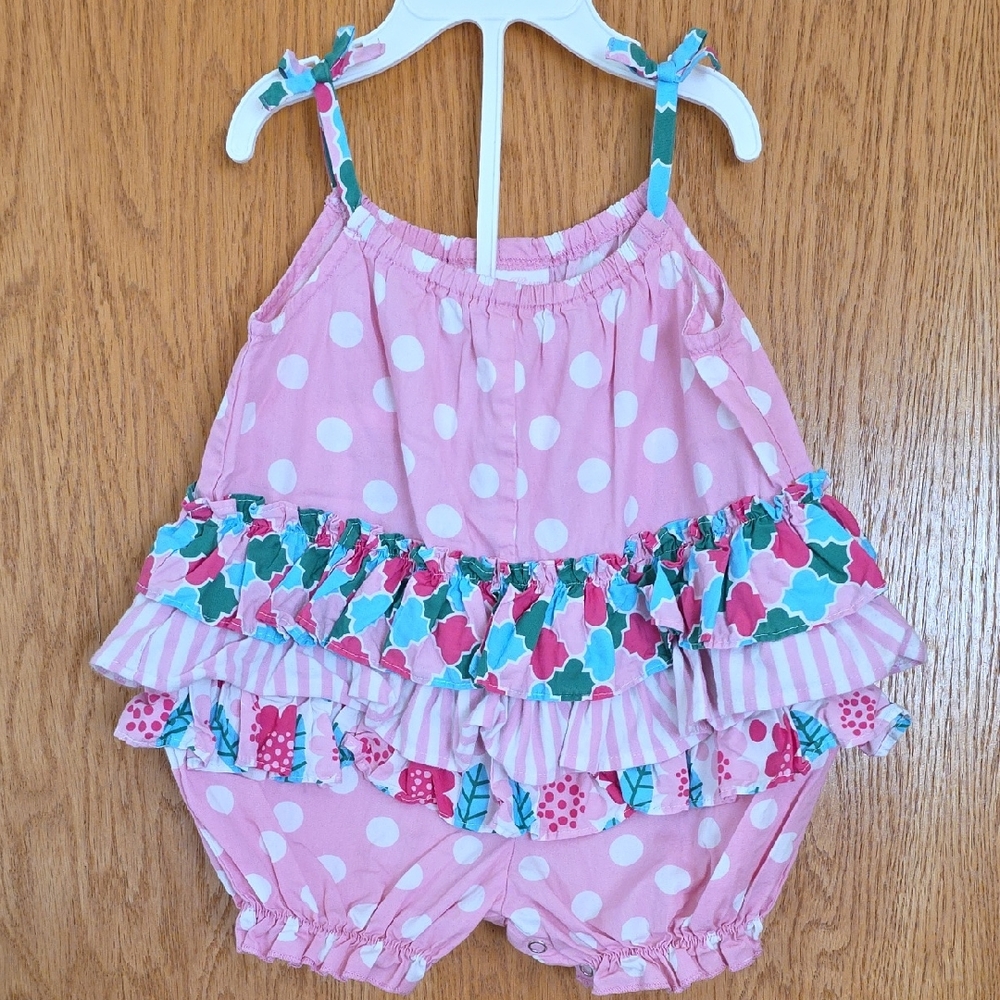 Bonnie Baby Pink Polka Dot Baby Romper with Ruffles
